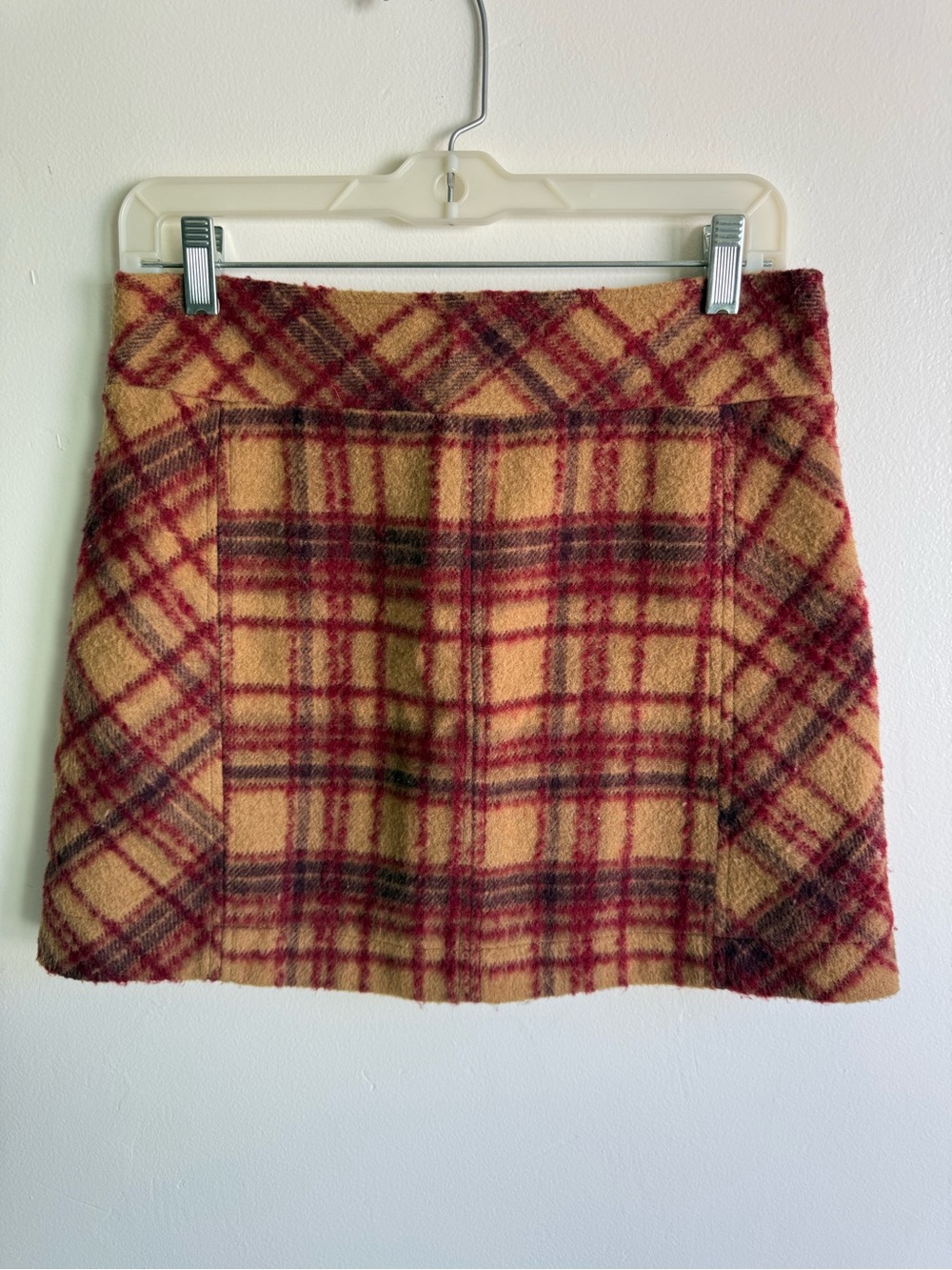 Free People Red Camel Plaid Wool Mini Skirt size 6